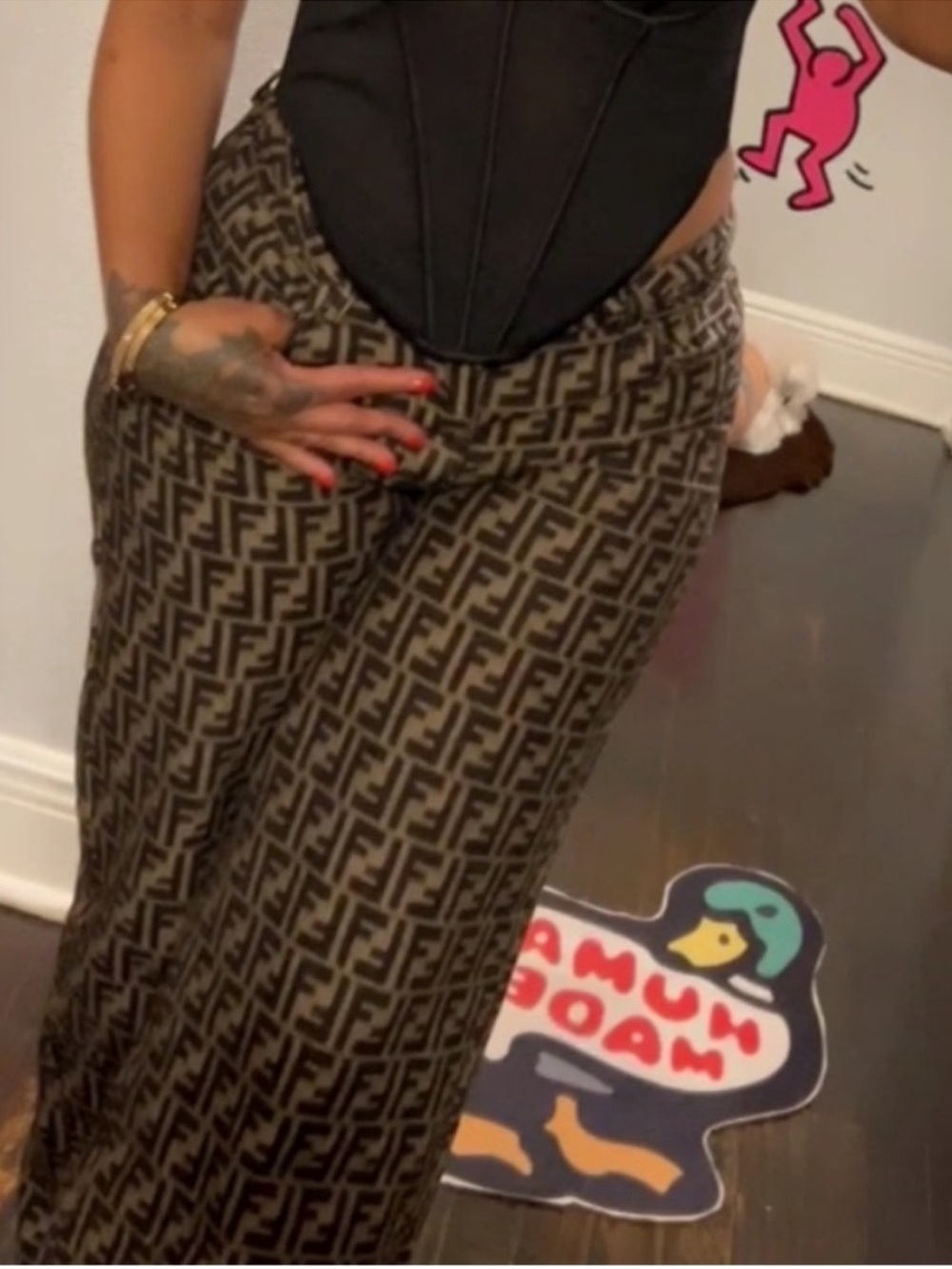 FF Zucca Print Wide-Leg Pants